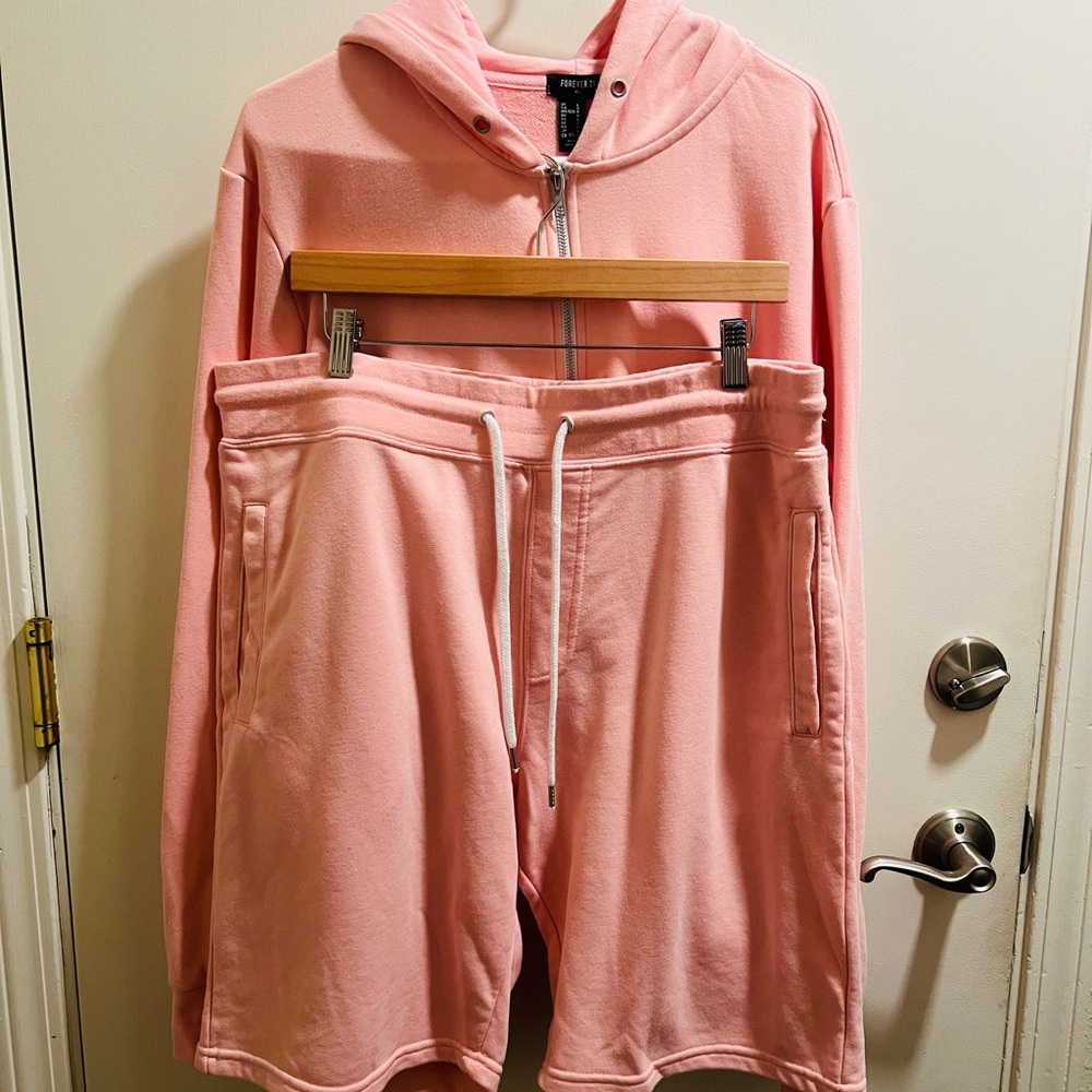 Shorts & Zip Hoodie Set Forever 21 Men's Pink Apparel XL